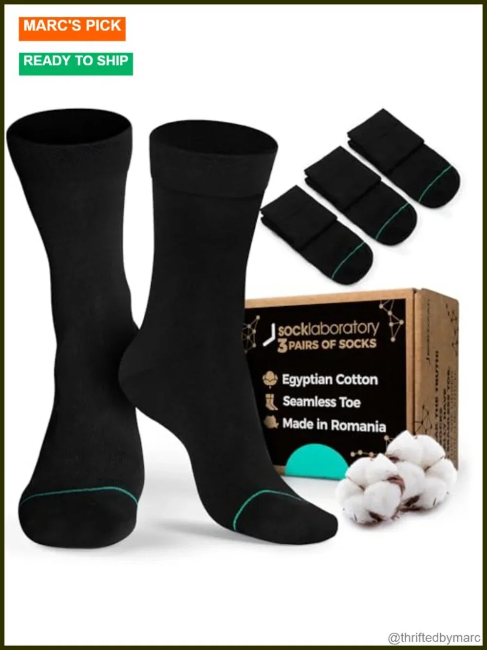 Egyptian Cotton Crew Socks - Box of 3 - Seamless Toe - No Polyester